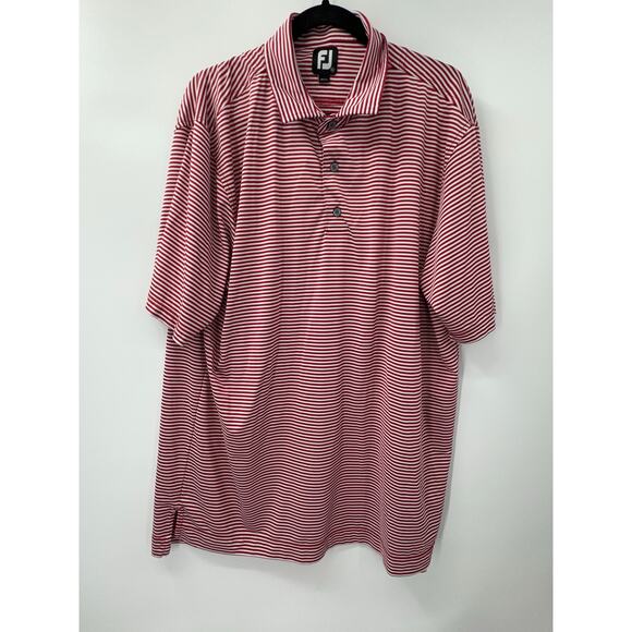 FootJoy Men's Golf Polo Shirt XL Red White Striped Athletic Performance Poly - Picture 1 of 5